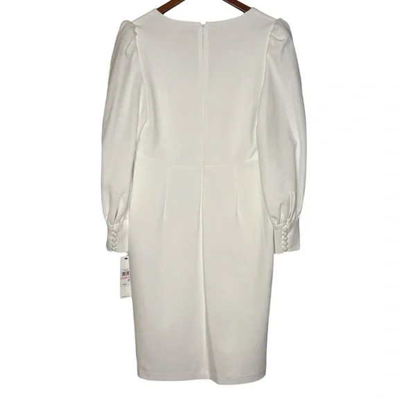 NWT Calvin Klein Bishop Puff Sleeve V-Neck Scuba-Crepe Sheath Dress 10 Ivory - Picture 4 of 14